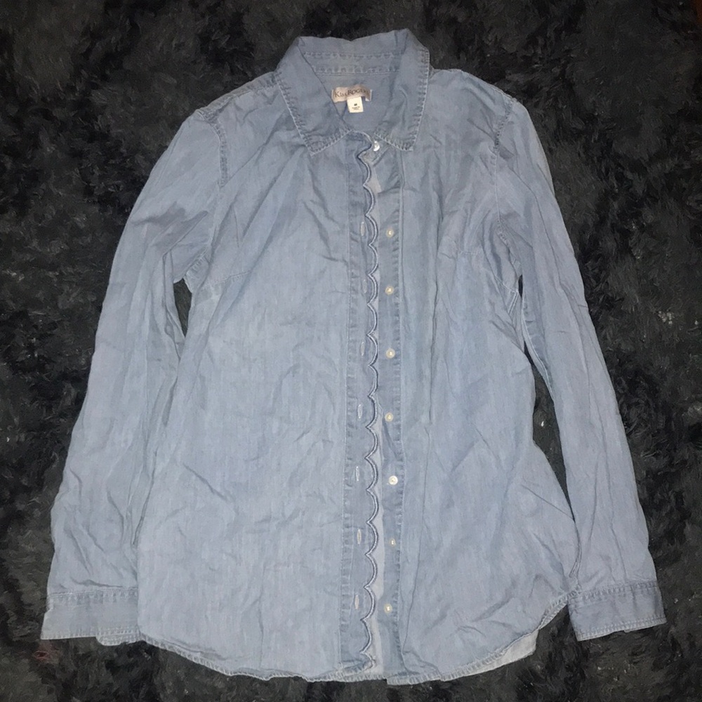 Kim Rogers Denim Blue Scalloped Button-Down Shirt